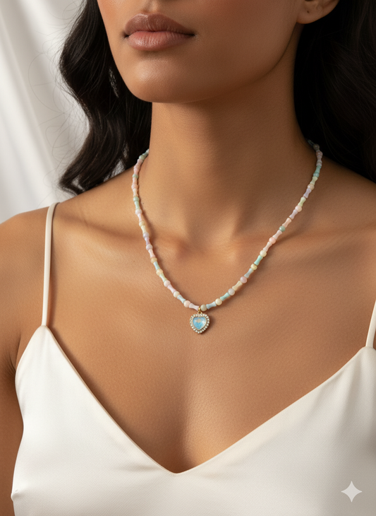 Kalp Uçlu Pastel Boncuklu Kolye - El Yapımı Y2K Estetik Takı, Kızlar ve Kadınlar için Renkli Gerdanlık Hediyesi