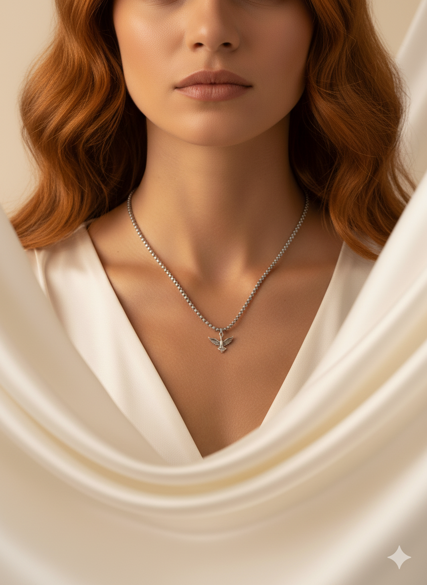 Güvercin Charm Kolye – Gümüş Kutu Zincir, Minimalist