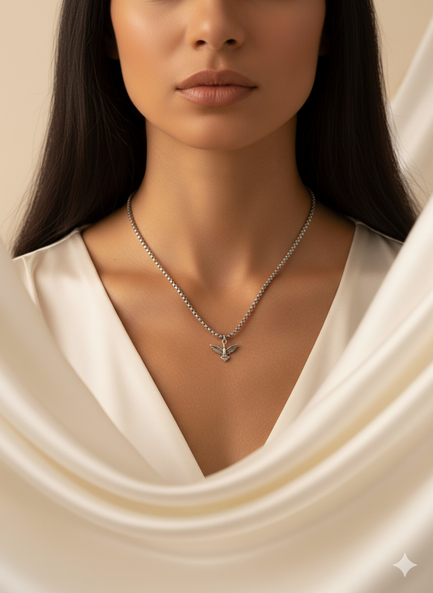 Güvercin Charm Kolye – Gümüş Kutu Zincir, Minimalist
